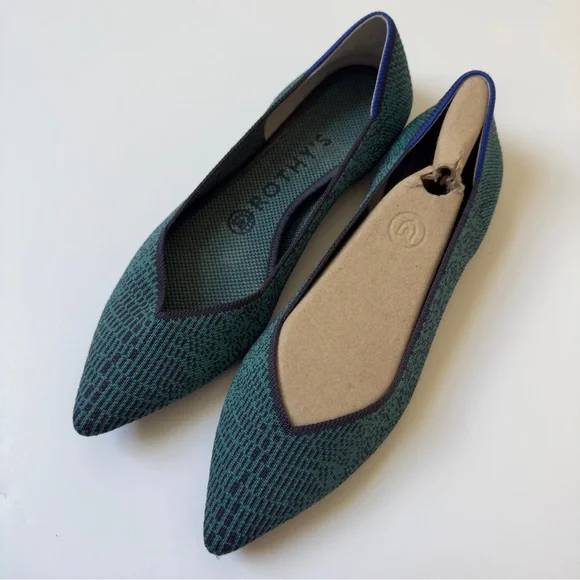 Rothy's The Point Teal Blue Green Textured Ballet Flats Sleek Design pointed toe - Picture 8 of 8